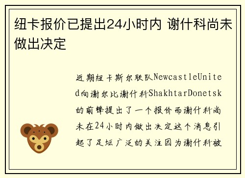 纽卡报价已提出24小时内 谢什科尚未做出决定