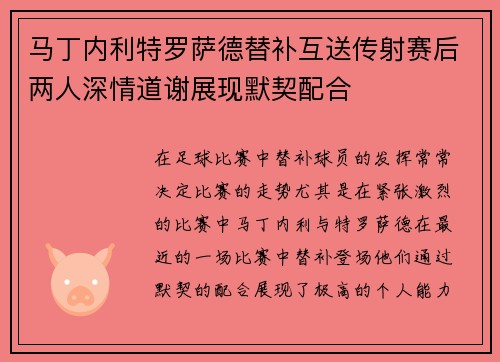马丁内利特罗萨德替补互送传射赛后两人深情道谢展现默契配合